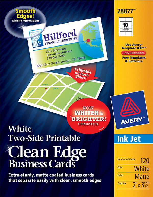 Avery Two-Side Printable Clean Edge Business Cards for Inkjet Printers Pack of 120 Matte 28877 White