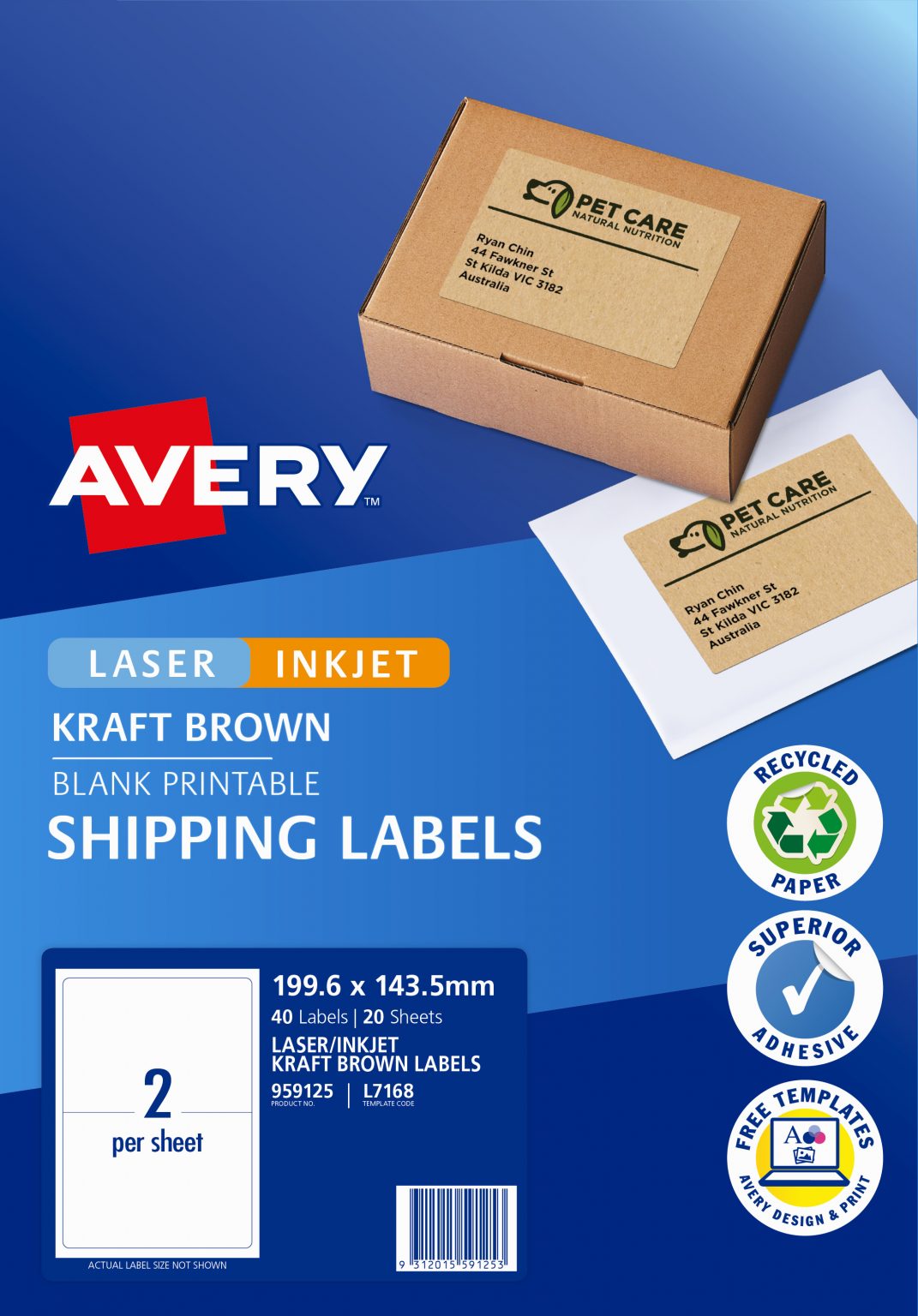 Avery® Brown Kraft TrueBlock® Shipping LabelsL7168K20 Avery Online