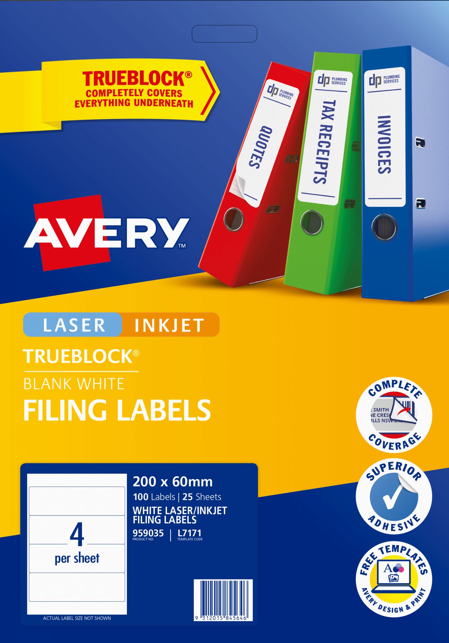 Avery® White TrueBlock® Lever Arch LabelsL717125 Avery Online Singapore