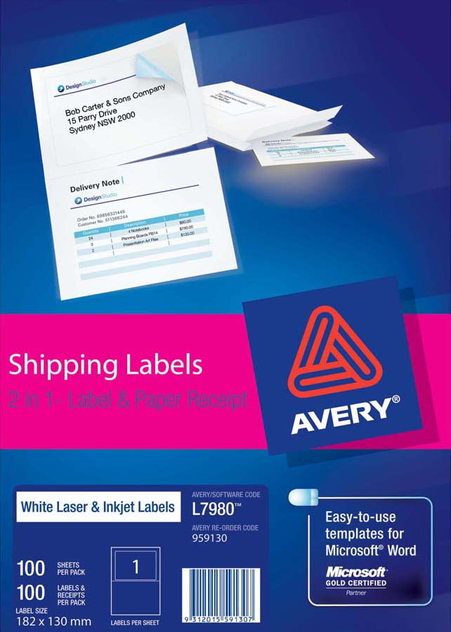 Avery 2in1 Label Paper Receipt L7980 100 Avery Online Singapore