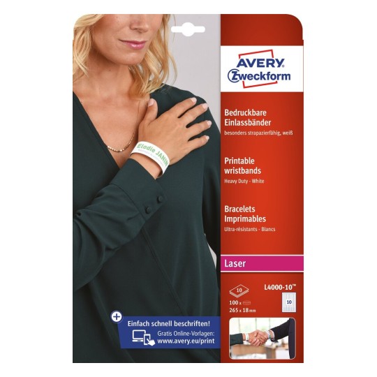 Avery Zweckform® Printable Duty Wristband, White-L4000-10 - Avery Online